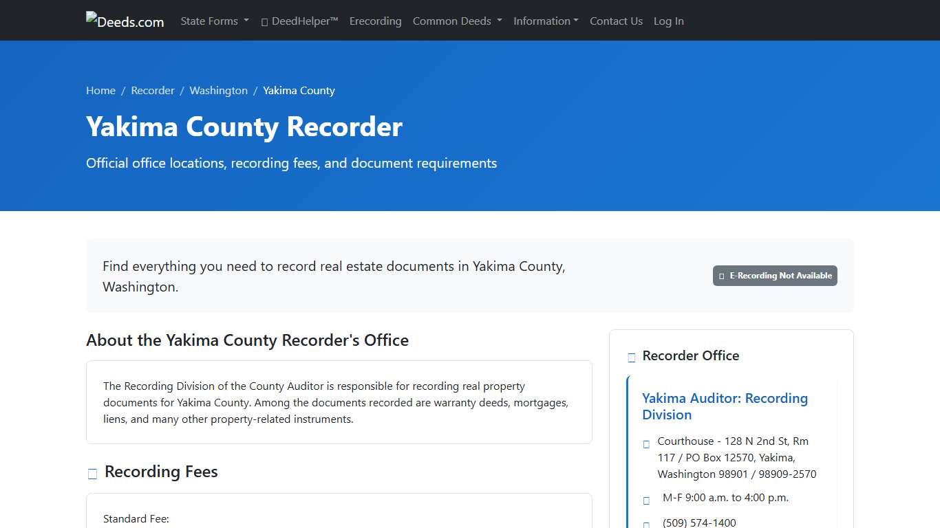 Yakima County Recorder Information, Washington - Deeds.com